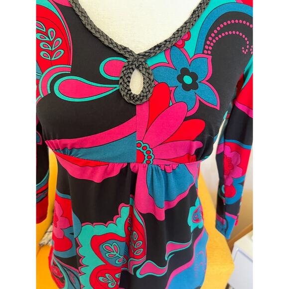 VTG Bisou Bisou Womens Floral Babydoll Stretch Top Sz XS 90s Y2K Boho Friends - Picture 7 of 9